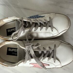 Golden Goose White Sneakers with Pink and Blue Stars